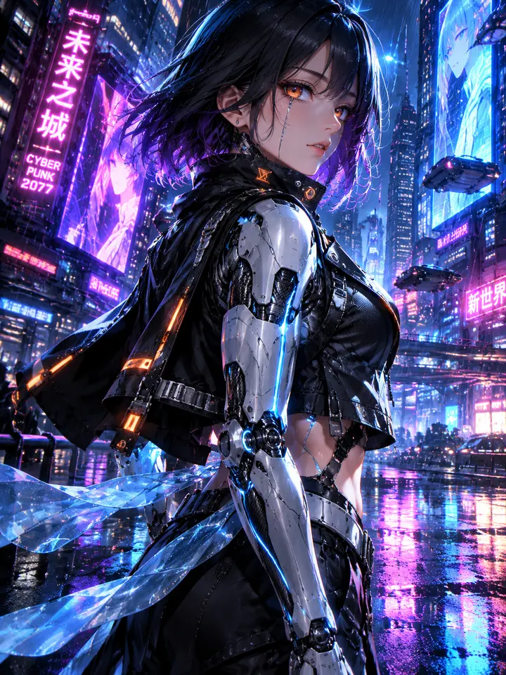 国漫风赛博朋克机械义肢少女AI 提示词
