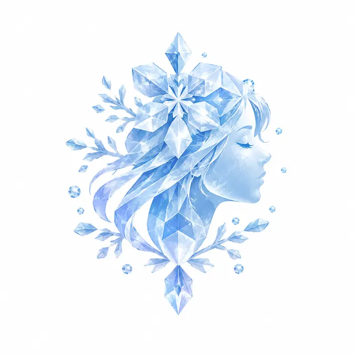 冰晶落雪少女极简徽标AI生成提示词