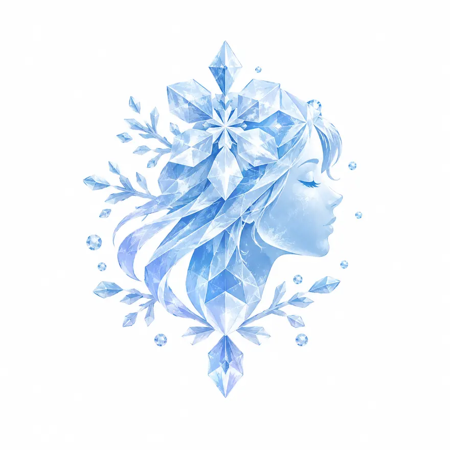冰晶落雪少女极简徽标AI生成提示词