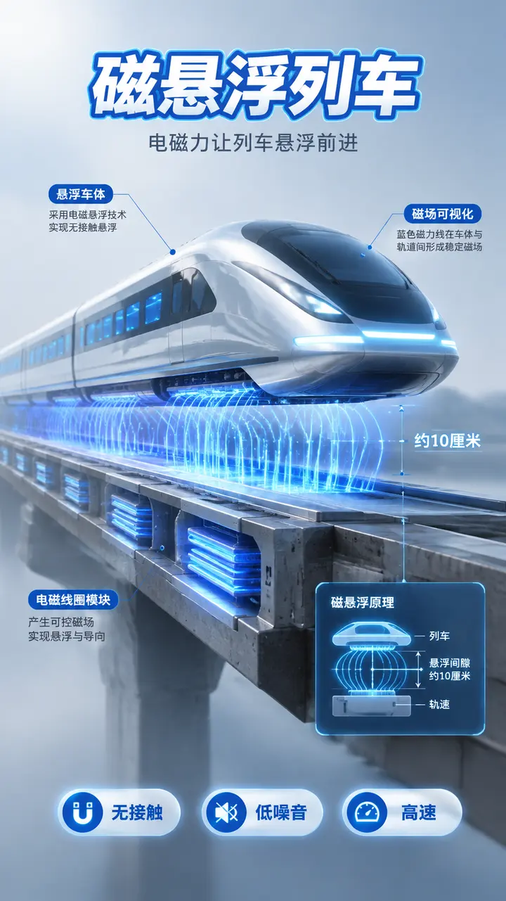 AI 图片生成提示词 磁悬浮列车科普图 9:16