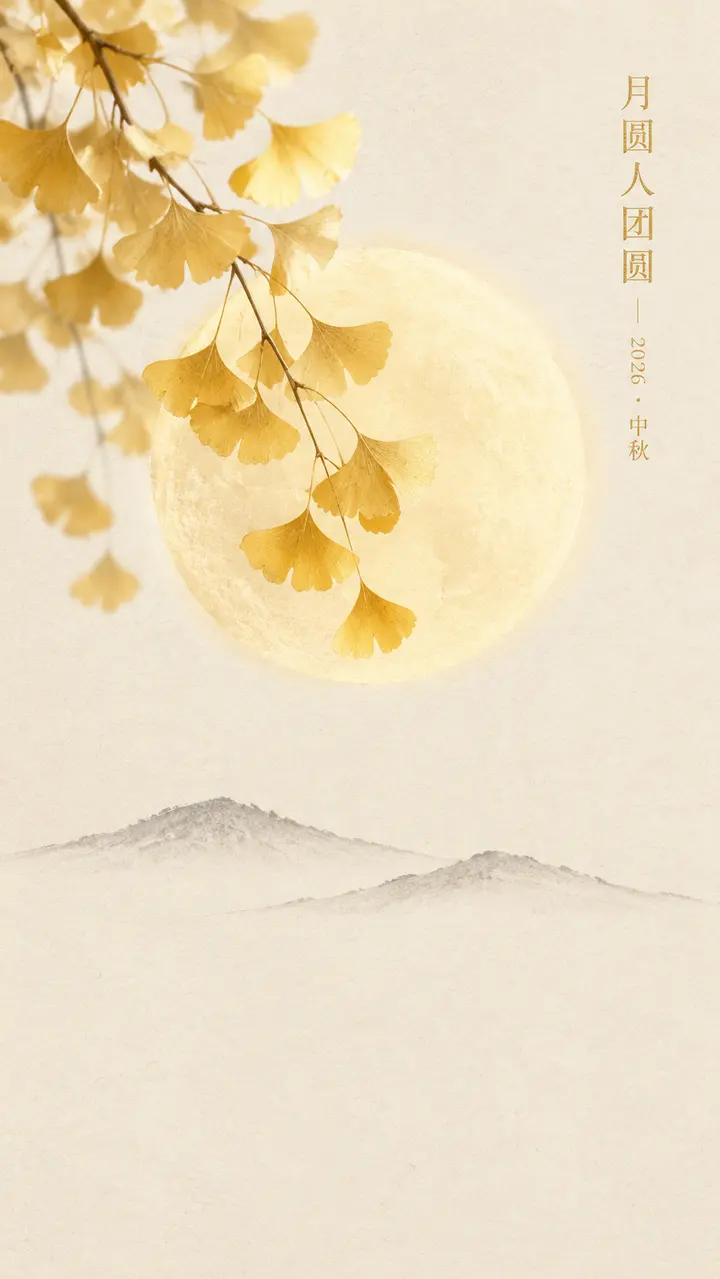 中秋银杏月亮框景新中式简约海报（生图提示词）