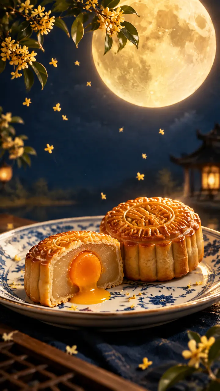 中秋月饼静物海报 AI 绘画提示词