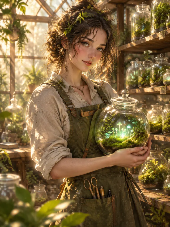 苔藓园丁少女角色 AI 绘画提示词参考