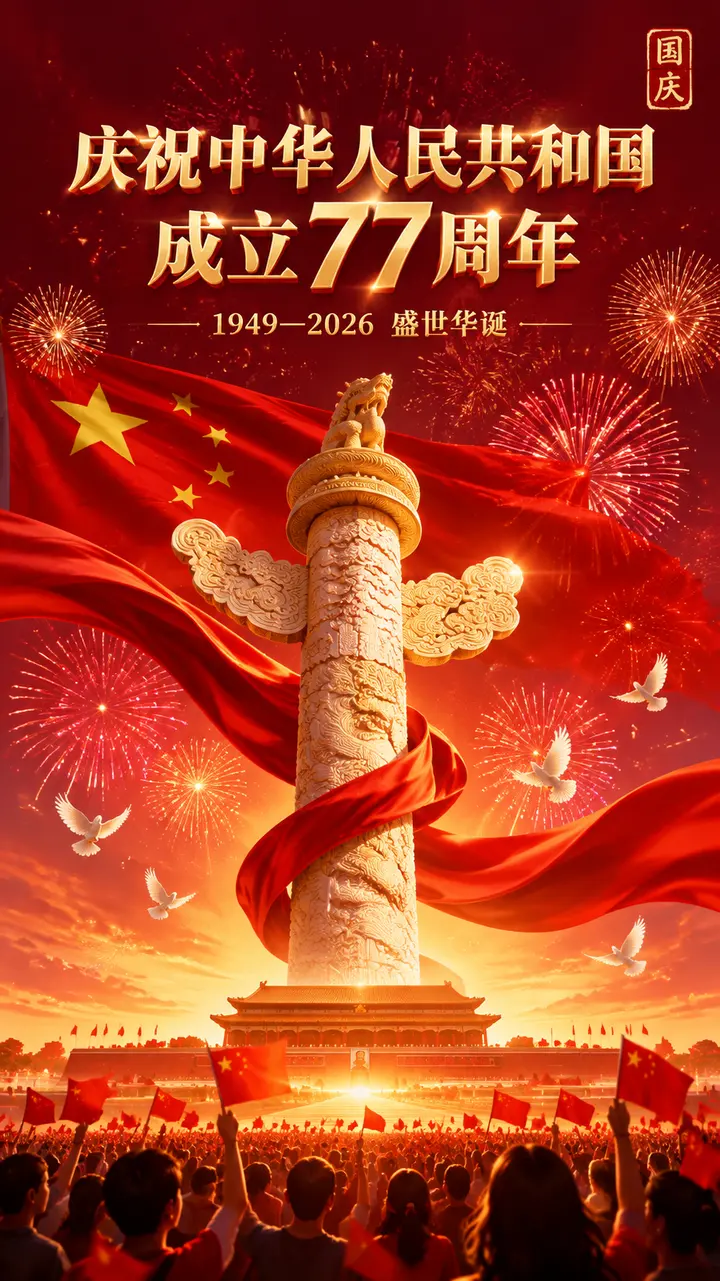 国庆77周年华表红歌海报 AI 绘画提示词