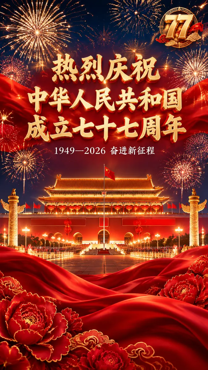 天安门广场华灯绽放国庆夜海报 AI 绘图提示词