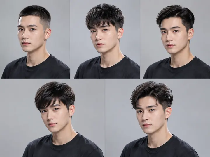 真实男性短发五种发型图鉴特写AI 绘画关键词