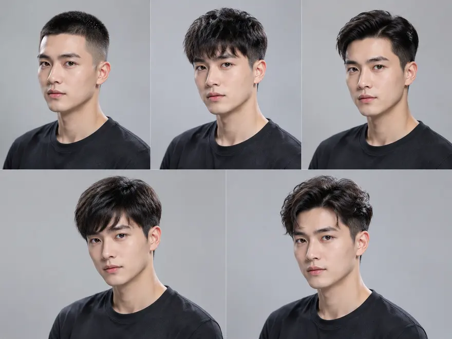 真实男性短发五种发型图鉴特写AI 绘画关键词