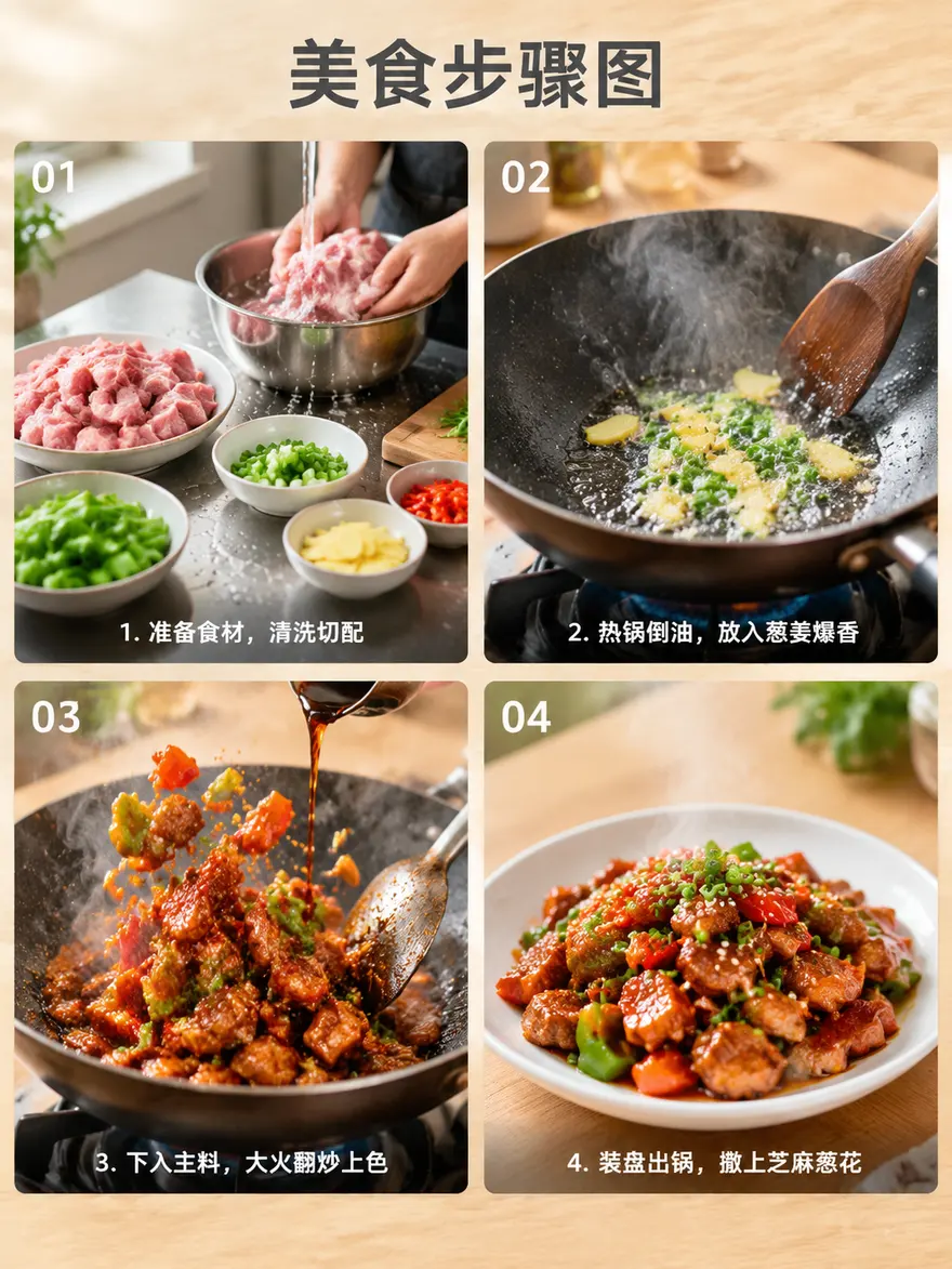 美食制作步骤图写实摄影AI绘画提示词四格教程