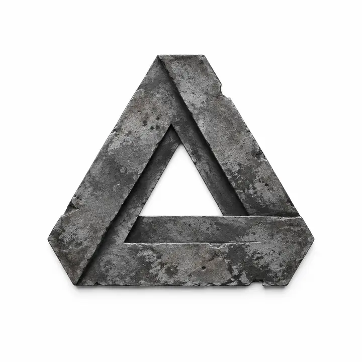 锈铁质感黑白几何徽标AI提示词黎明3D渲染