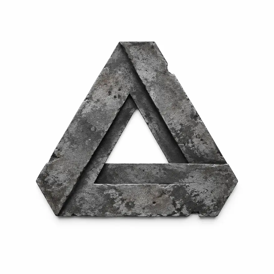 锈铁质感黑白几何徽标AI提示词黎明3D渲染