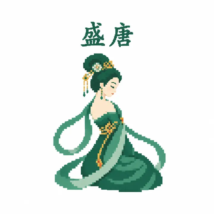绘画提示词：盛唐仕女像素书法夏季标志
