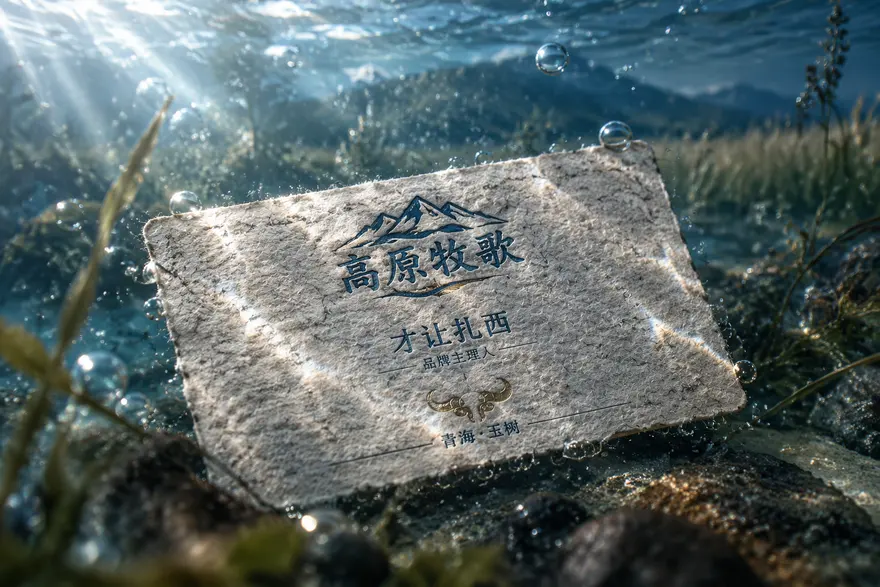 绘画提示词：高原牧区牦牛毛烫金名片设计