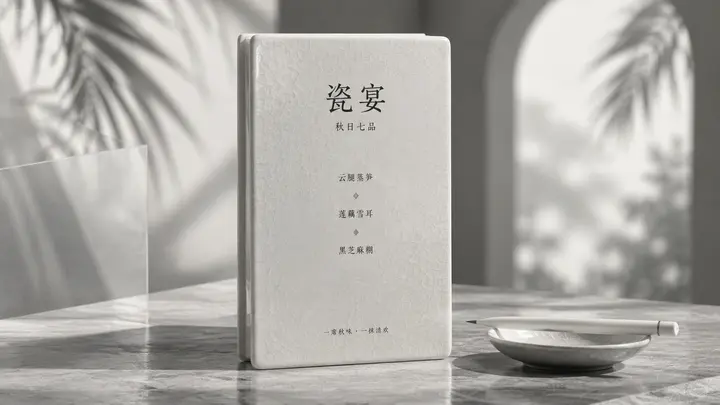黑白陶瓷质感蒸汽波治愈风菜单生图提示词