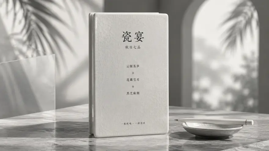 黑白陶瓷质感蒸汽波治愈风菜单生图提示词