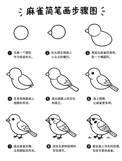 麻雀少儿简笔画圆滚滚几笔成形