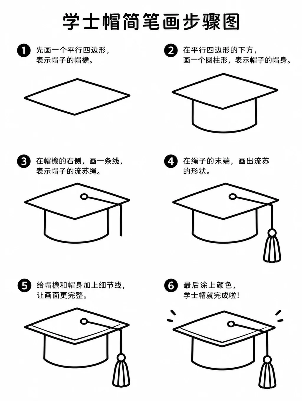 一看就会的学士帽简笔画画法