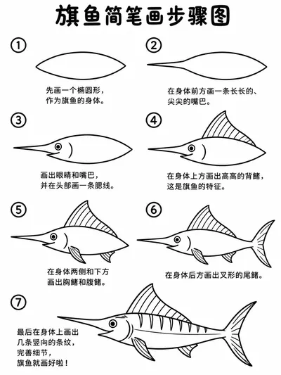 素描简笔画｜速写旗鱼·形准有神
