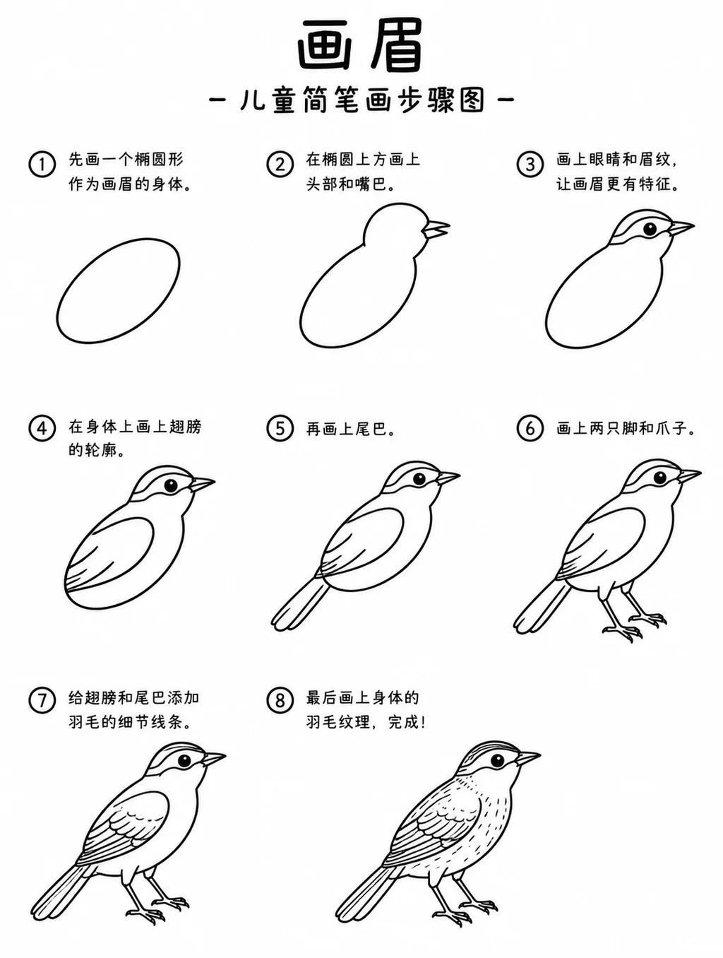 一看就会的画眉简笔画步骤图