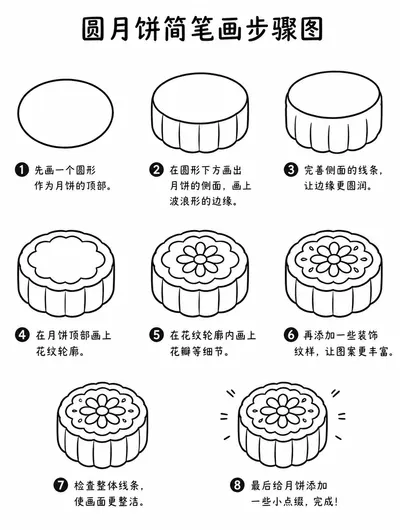 圆月饼简笔画步骤图教程