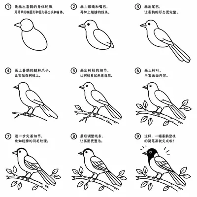 简笔画手绘·零基础轻松画出喜鹊登枝