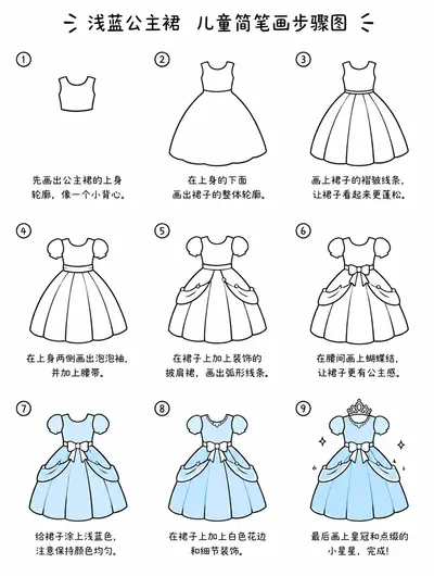 一看就会的浅蓝公主裙儿童简笔画
