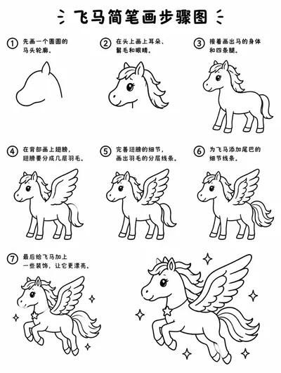 简单简笔画：飞马怎么画最可爱