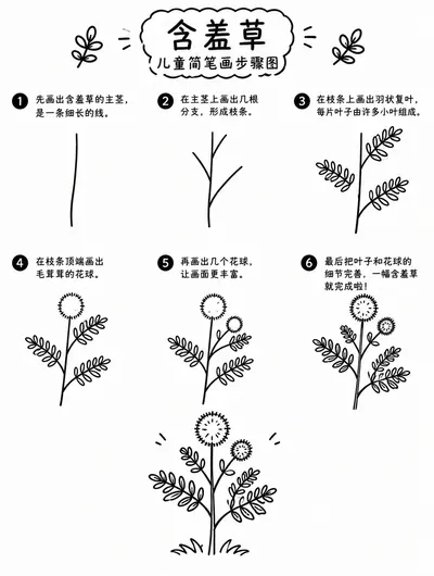 含羞草简笔画图片与步骤