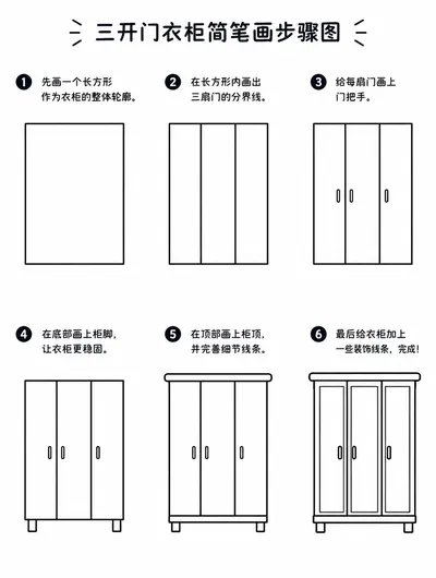 简笔画教程：三开门衣柜画法
