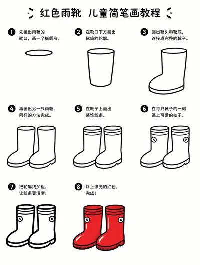 一看就会的红色雨靴简笔画步骤