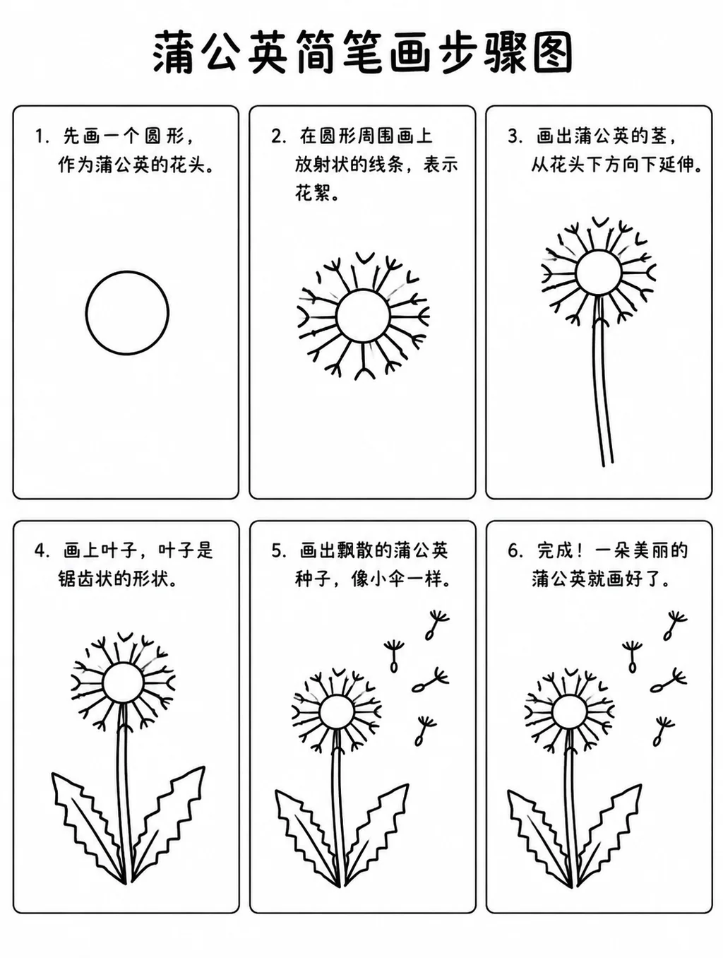 幼儿简笔画图片：这样画蒲公英
