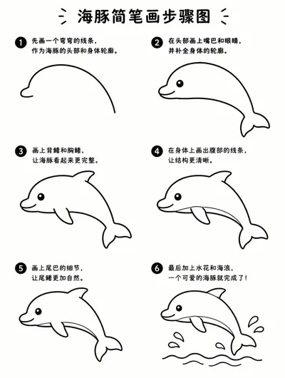海豚简笔画步骤图教程