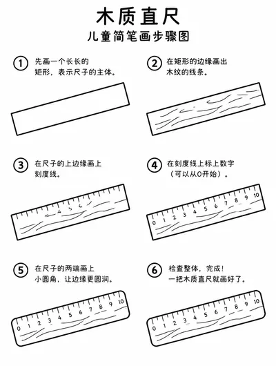 简单简笔画：木质直尺的画法步骤