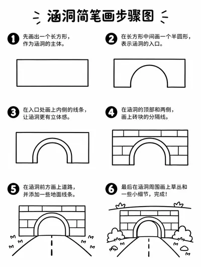 涵洞简笔画步骤图：儿童简单画法