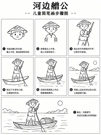 零基础也能画的艄公简笔画教程