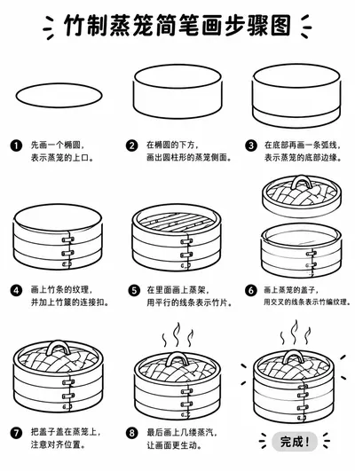 竹制蒸笼怎么画才简单？