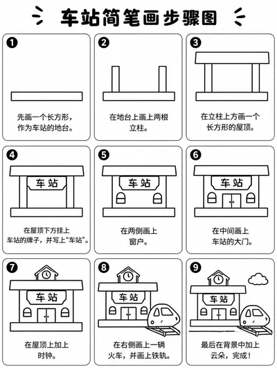 简单简笔画车站怎么画