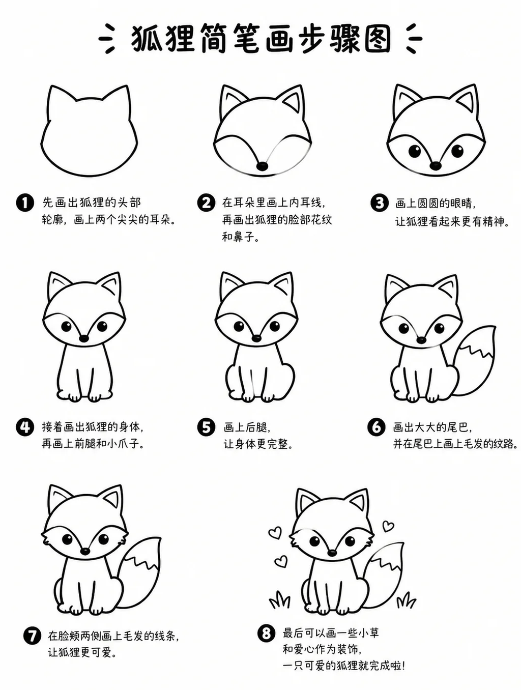 简笔画图片大全：呆萌小狐狸画法