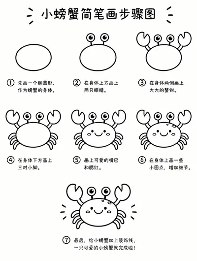 教你怎么画萌萌小螃蟹简笔画
