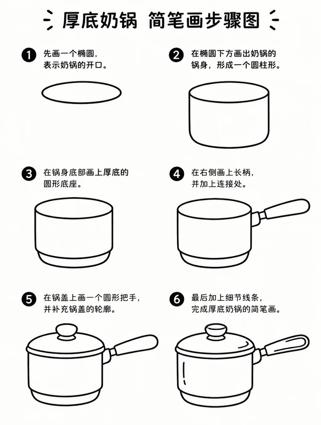 零基础也能画的厚底奶锅简笔画