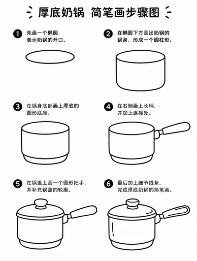 零基础也能画的厚底奶锅简笔画