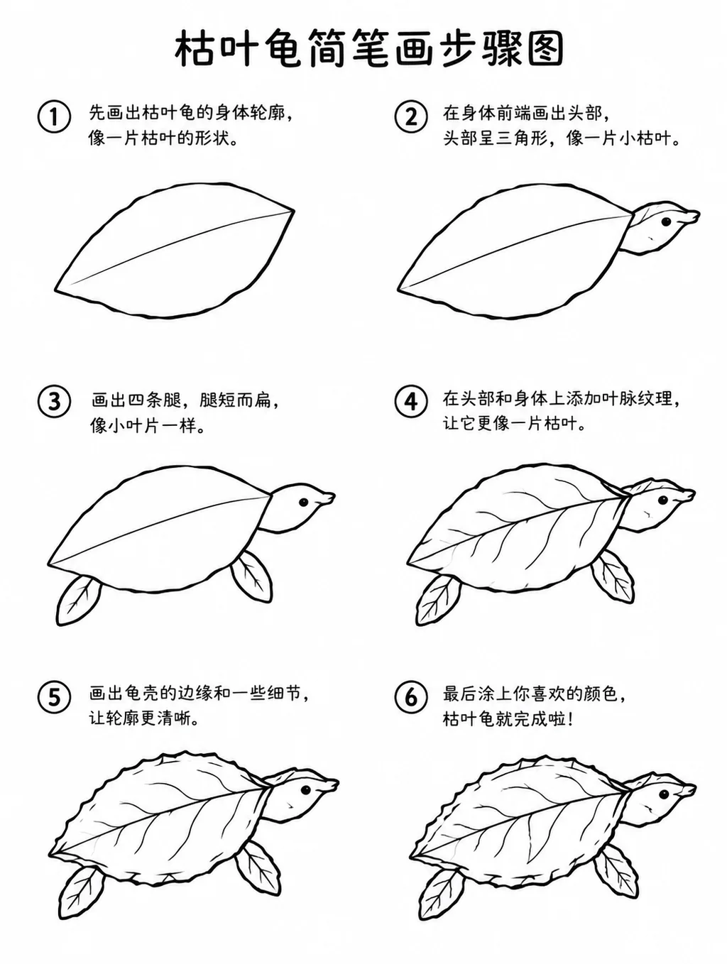 零基础也能画的枯叶龟简笔画