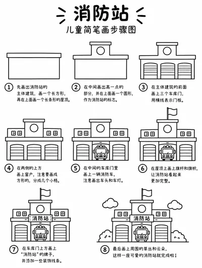 零基础也能画的消防站简笔画