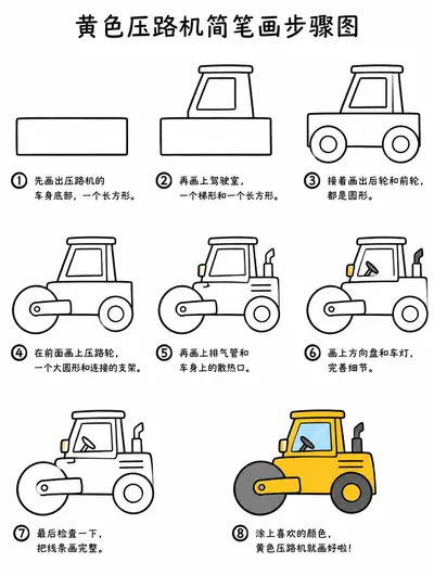 素描简笔画｜新手也能画出黄色压路机