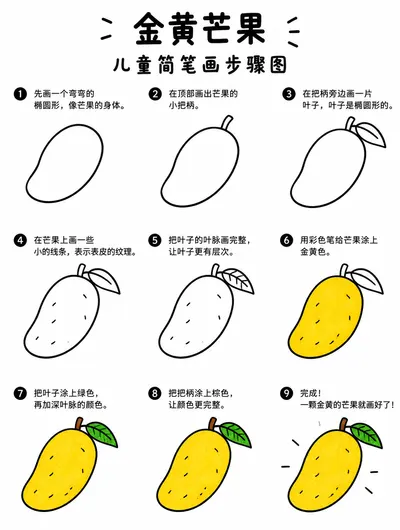 金黄芒果怎么画？简单简笔画步骤图
