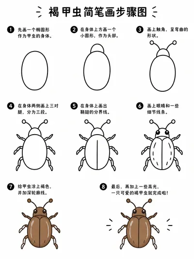 褐甲虫简笔画七步画出憨态
