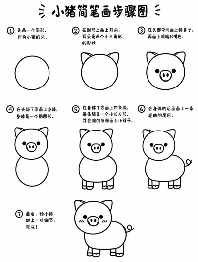 简单易学的小猪简笔画教程