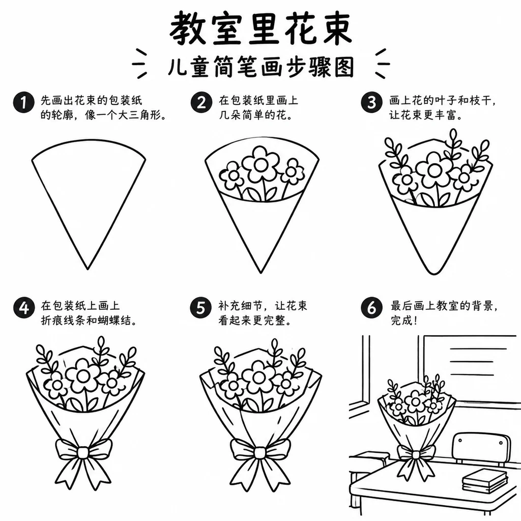 教室花束简笔画图片与步骤