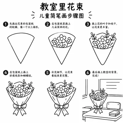 教室花束简笔画图片与步骤