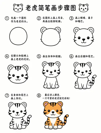 教你怎么画老虎简笔画