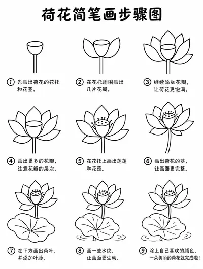 教你怎么画荷花的简笔画